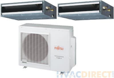 Fujitsu 18,000 BTU 16 SEER Dual Zone Heat Pump System 9+12 - Concealed Duct