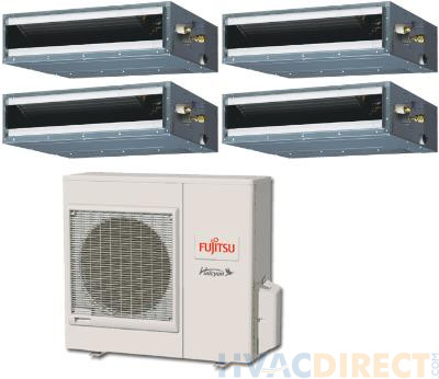 Fujitsu 36,000 BTU 16 SEER Quad Zone Heat Pump System 7+7+12+12 - Concealed Duct