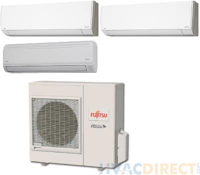 Fujitsu 36,000 BTU 18 SEER Tri Zone Heat Pump System 7+7+18 - Wall Mounted