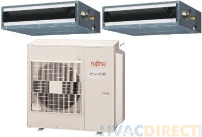 Fujitsu 36,000 BTU 18 SEER Dual Zone Heat Pump System 7+24 - Concealed Duct