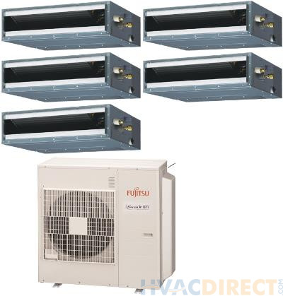 Fujitsu 45,000 BTU 17.7 SEER Five Zone Heat Pump System 7+7+9+9+9 - Concealed Duct