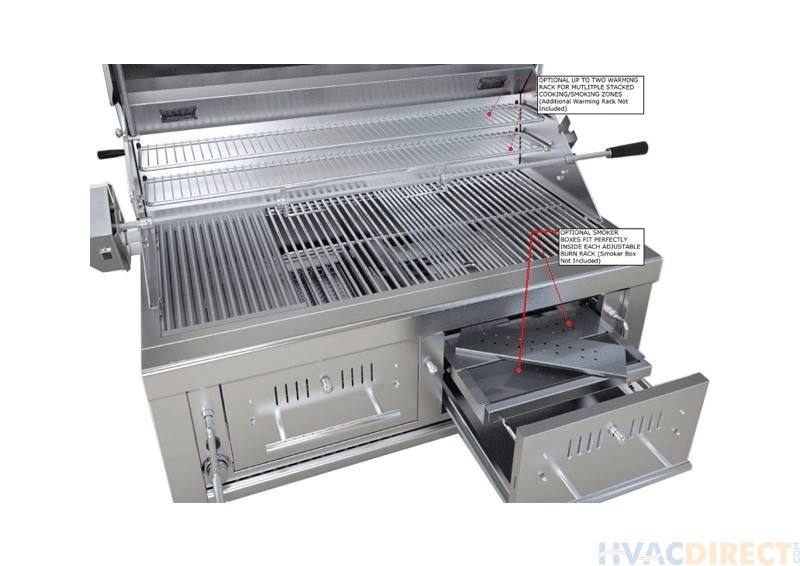 Sunstone 42-Inch Dual Zone 304 Stainless Steel Charcoal Grill- Hood Closed- Front View