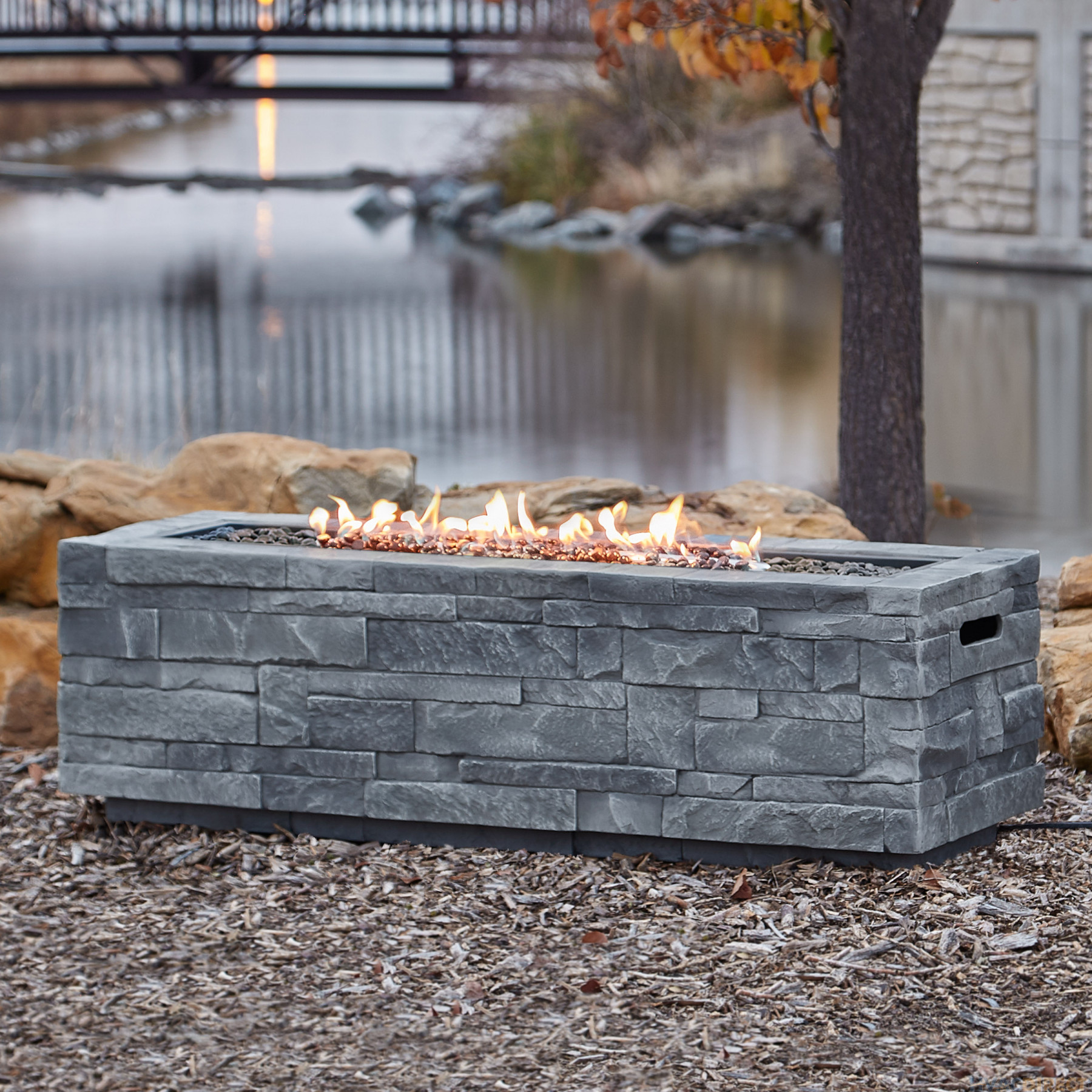 Real Flame Gray Ledgestone Rectangular Propane Fire Pit With Natural Gas Conversion Kit - CT0003LP-GLS