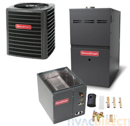 2.5 Ton 15 SEER 80% AFUE Goodman Gas Furnace and Heat Pump System - Upflow