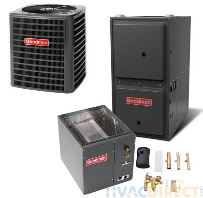 3 Ton 15 SEER 96% AFUE Goodman Gas Furnace and Heat Pump System - Downflow