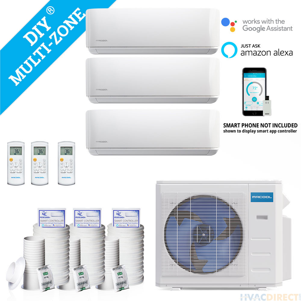 DIY 27,000 BTU Ductless Heat Pump 3 Zone Wall Mounted 9,000+9,000+9,000 with 16FT Install Kit 230-Volt/60Hz