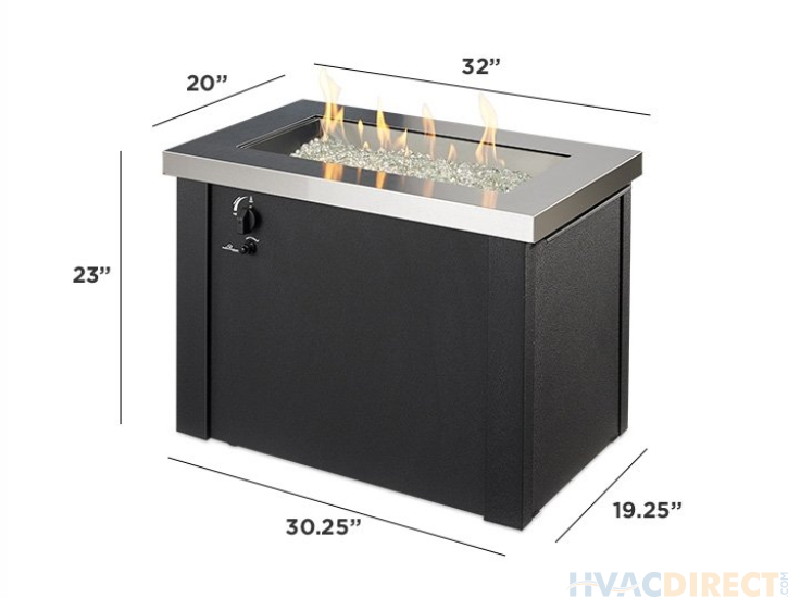 The Outdoor Greatroom Providence 32 Inch Rectangular Gas Fire Pit Table - Stainless Steel 