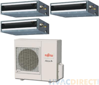 Fujitsu 36,000 BTU 16 SEER Tri Zone Heat Pump System 7+7+24 - Concealed Duct