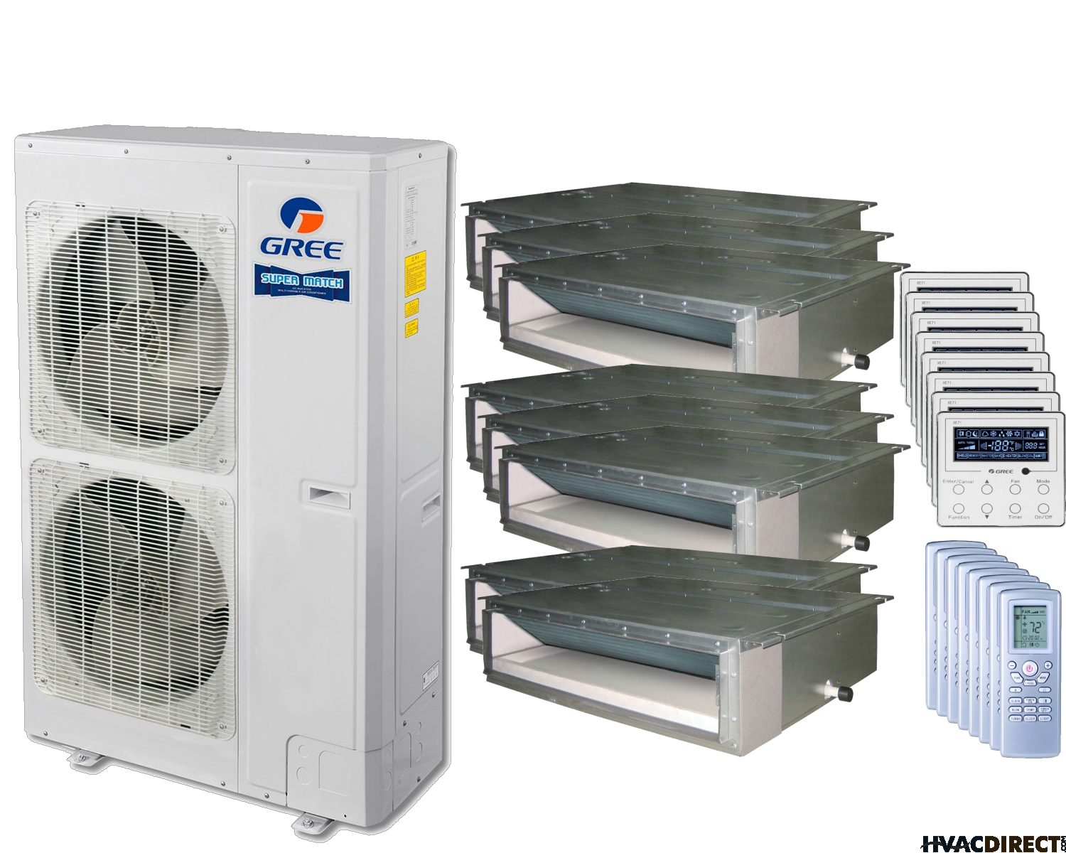56,000 BTU 15 SEER Eight Zone Concealed Duct Gree Heat Pump System 9+9+9+9+9+9+9+18