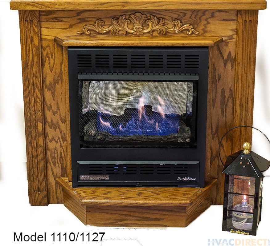 Buck Stove Model 1127 Vent Free Gas Fireplace with Deluxe Mantel - 37"