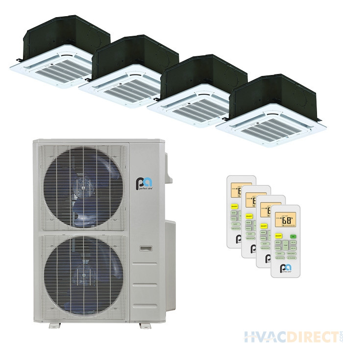 48,000 BTU 21.5 SEER Perfect Aire Quad Zone Heat Pump System 12+12+12+12 - Ceiling Cassette