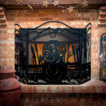 Decorative Fireplace Screen, “Hunting Lab,” 3-Panel Steel Screen 