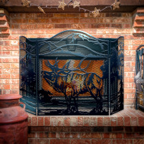 Decorative Fireplace Screen, “Elk,” 3-Panel Steel Screen