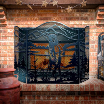 Decorative Standing Bear 3-Panel Steel Fireplace Screen